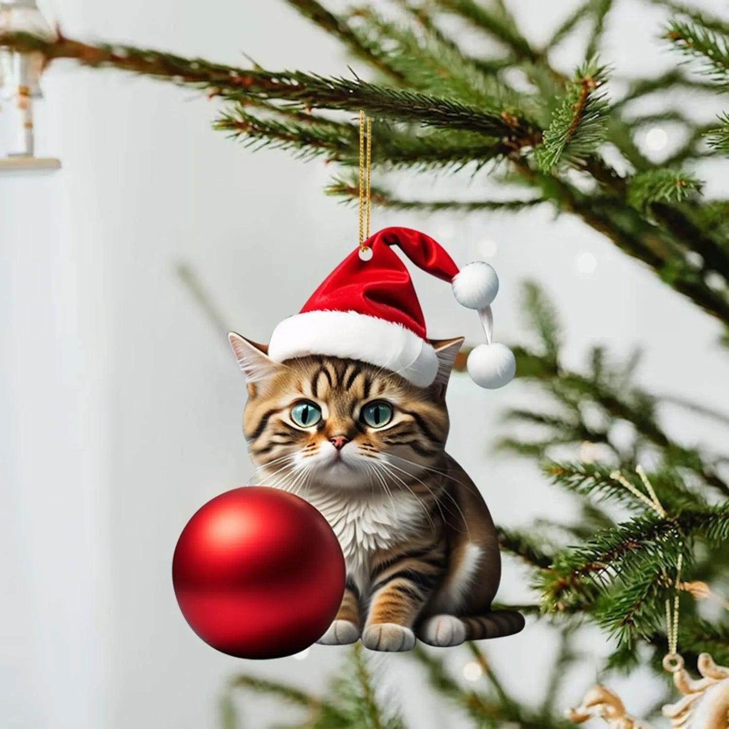 Clear acrylic car hanging ornament with a colourful printed cartoon kitten, shown in one of ten available styles.