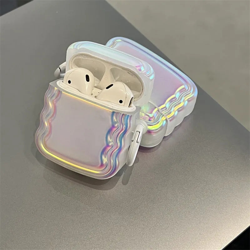 Silicone protective case for AirPods with a holographic magic laser and ring colour design.