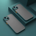 Fine hole skin-sensing hard frosted iPhone case in black, showing full lens protection cover.