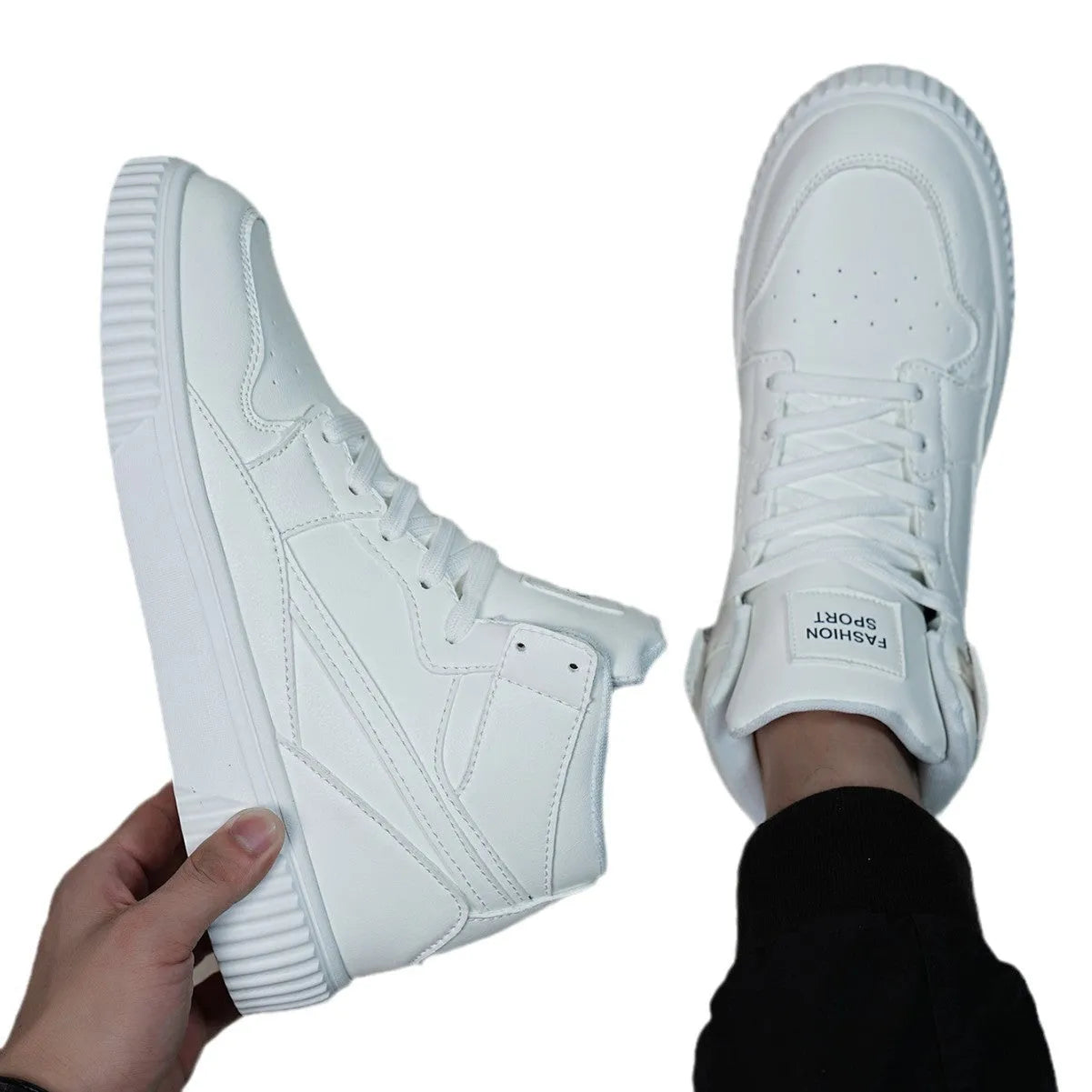 Men's white round toe casual shoes with a microfiber upper for autumn and winter