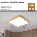 Modern square LED wall light with iron frame in wood grain finish, mounted on a wall.