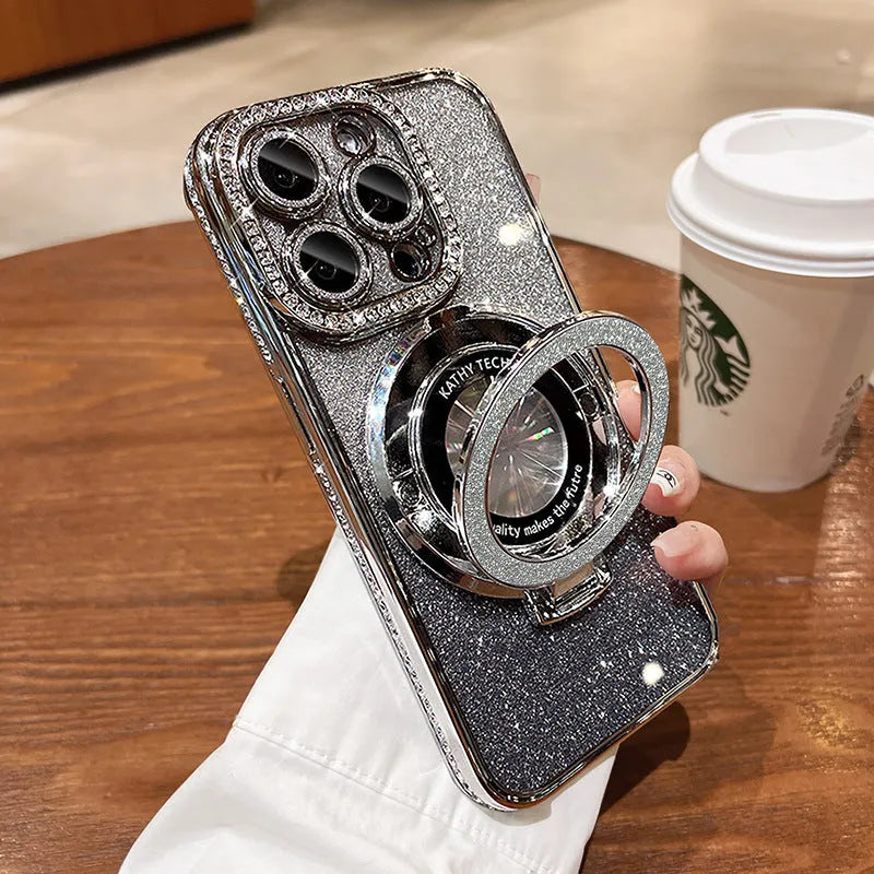 Silicone electroplating gradient magnetic suction phone case with bracket for Apple iPhone