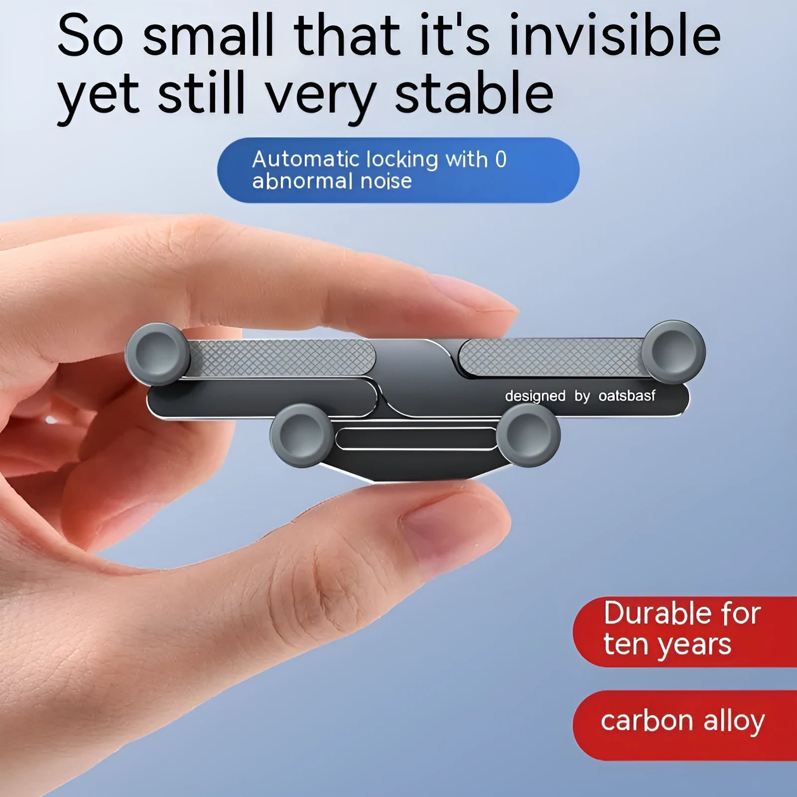 Invisible alloy car air vent mobile phone mount bracket in black colour with snap-on installation
