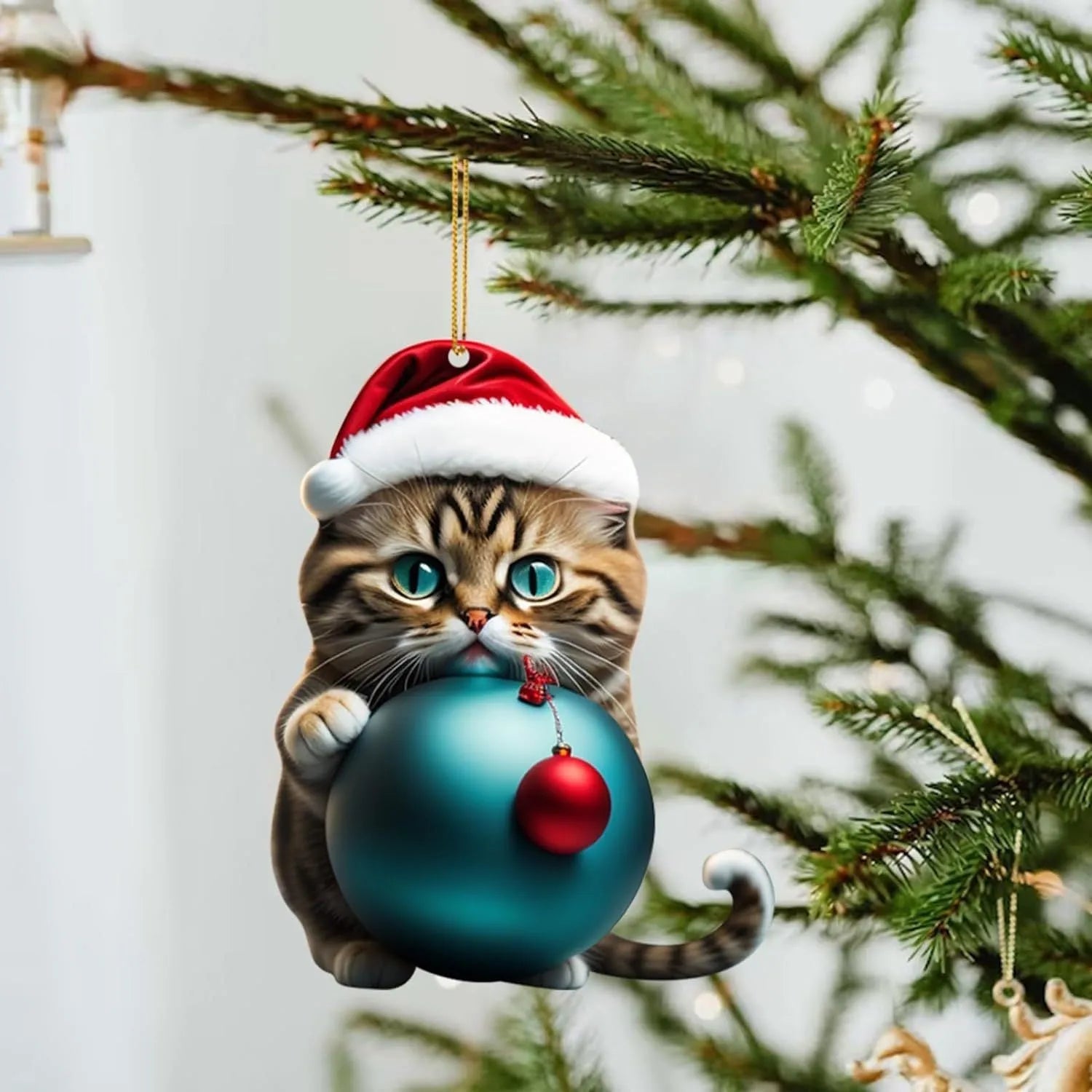 Clear acrylic car hanging ornament with a colourful printed cartoon kitten, shown in one of ten available styles.