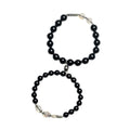 Obsidian Buddha beads couple bracelet DIY set showing 10mm men's and 8mm women's beads with national style patterns