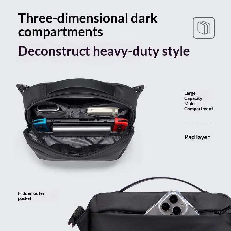 Large capacity black PU men's shoulder bag with urban simplicity style