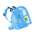 Blue breathable mesh dog backpack for small pets with adjustable shoulder straps.