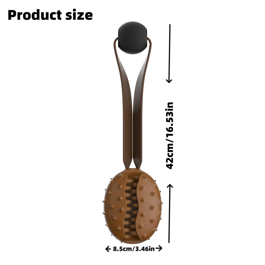Coffee bean shaped TPR dog toy with rope knot for tooth cleaning