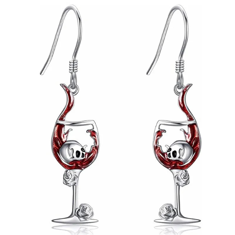 Halloween skull wine glass geometric stud earrings in silver-tone electroplated zinc alloy