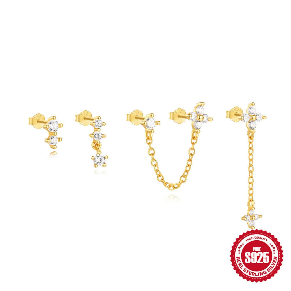 S925 sterling silver clover petal earrings with electroplated gold finish geometric design