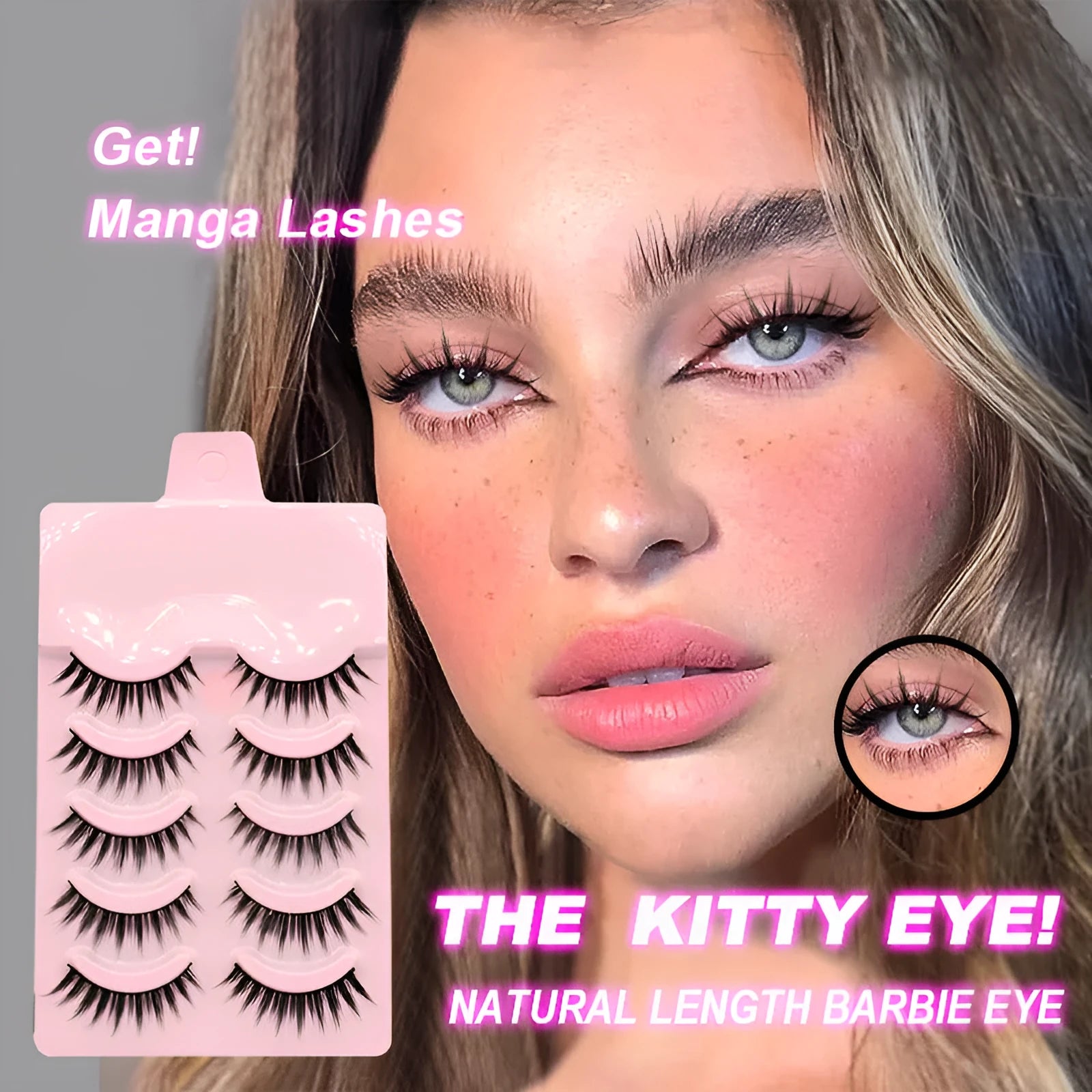Set of 5 pairs natural wispy false eyelashes in three styles 007 008 009 for manga anime cosplay Korean makeup