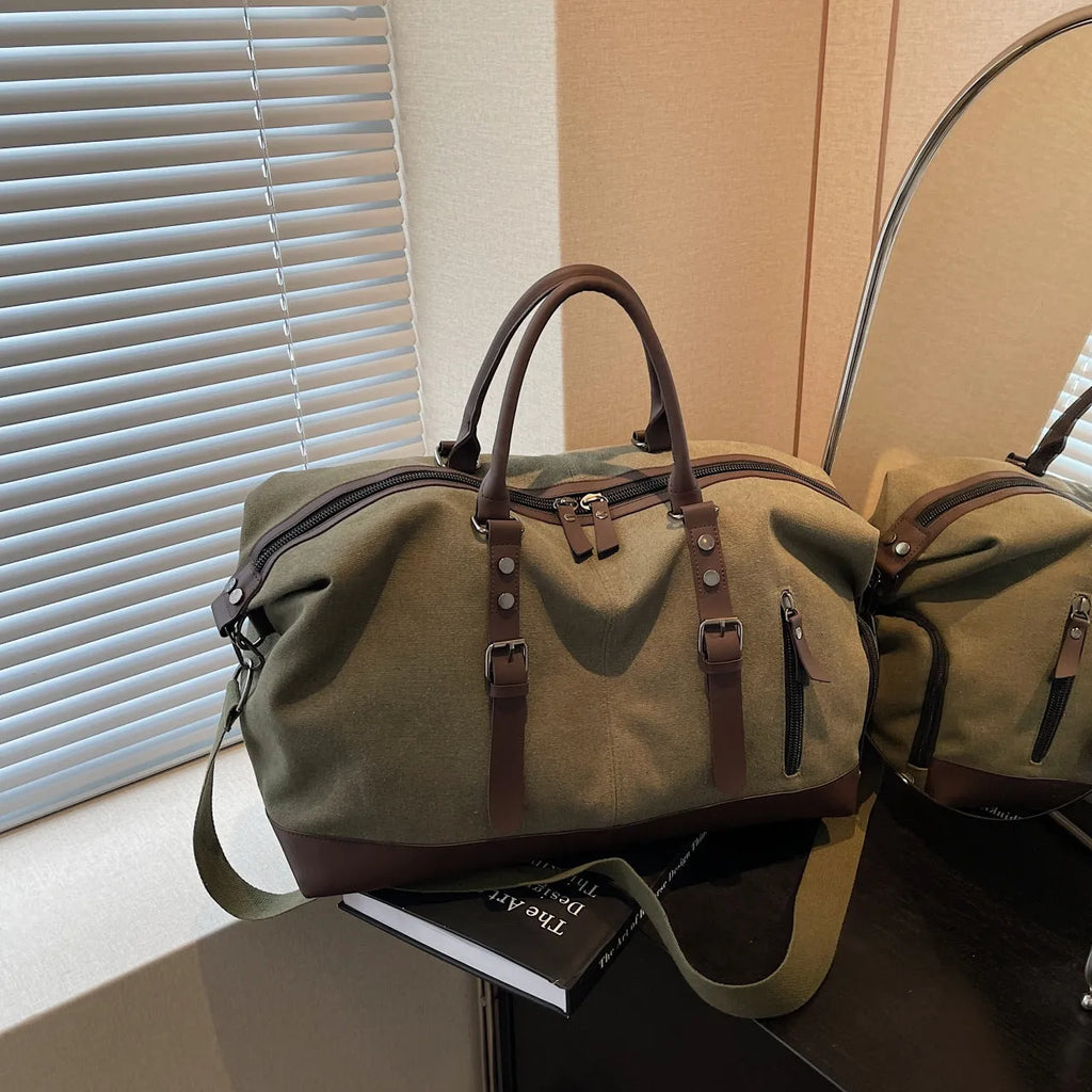 Canvas travel shoulder bag for men and women solid colour black leisure crossbody breathable bag
