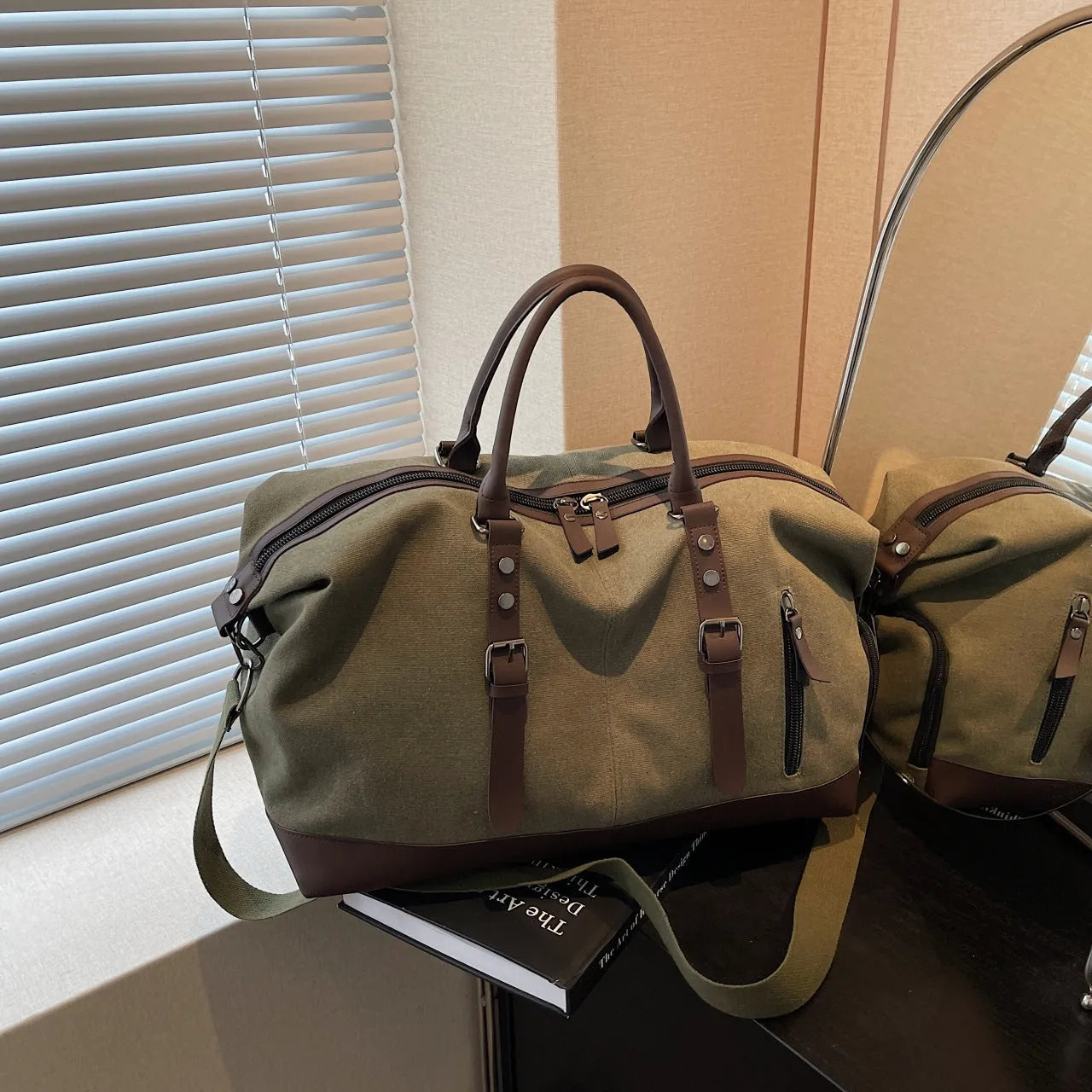 Canvas travel shoulder bag for men and women solid colour black leisure crossbody breathable bag