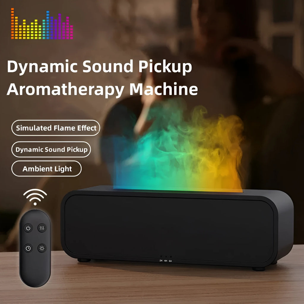 Flame Dynamic USB aroma diffuser with remote control in black or white with colour-changing lights