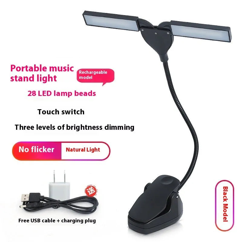 Rechargeable music stand lamp with 28 LED lights in black plastic casing