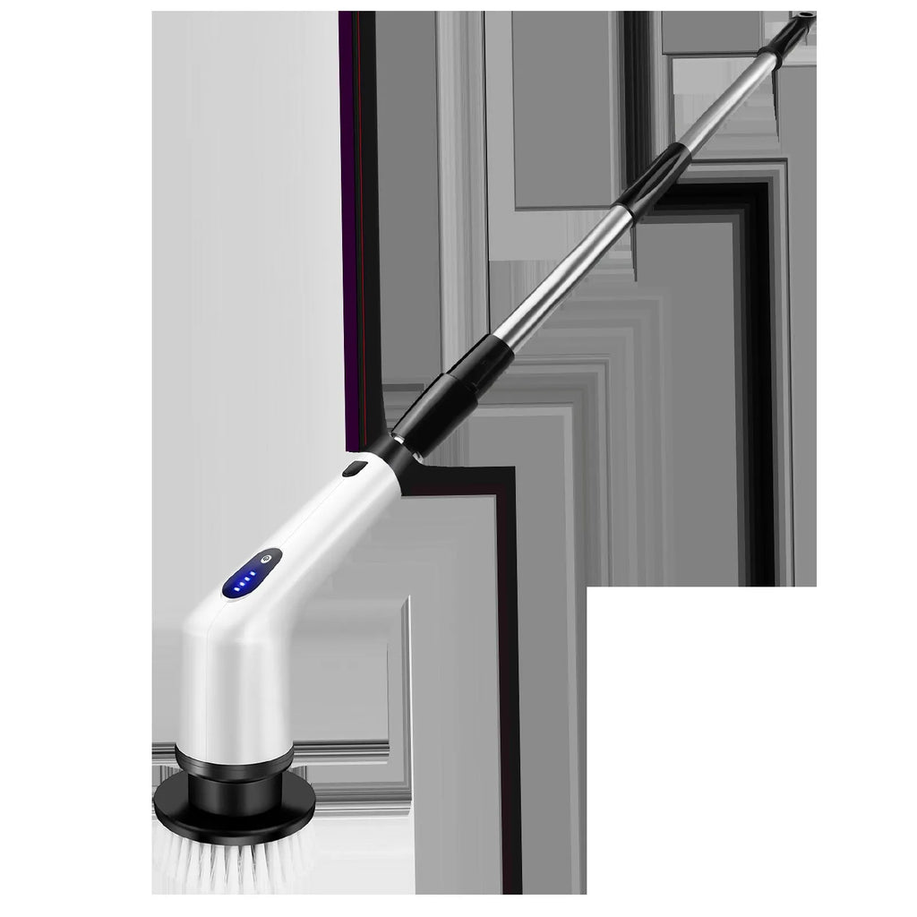 White handheld rechargeable cleaning brush with lithium battery and accessories