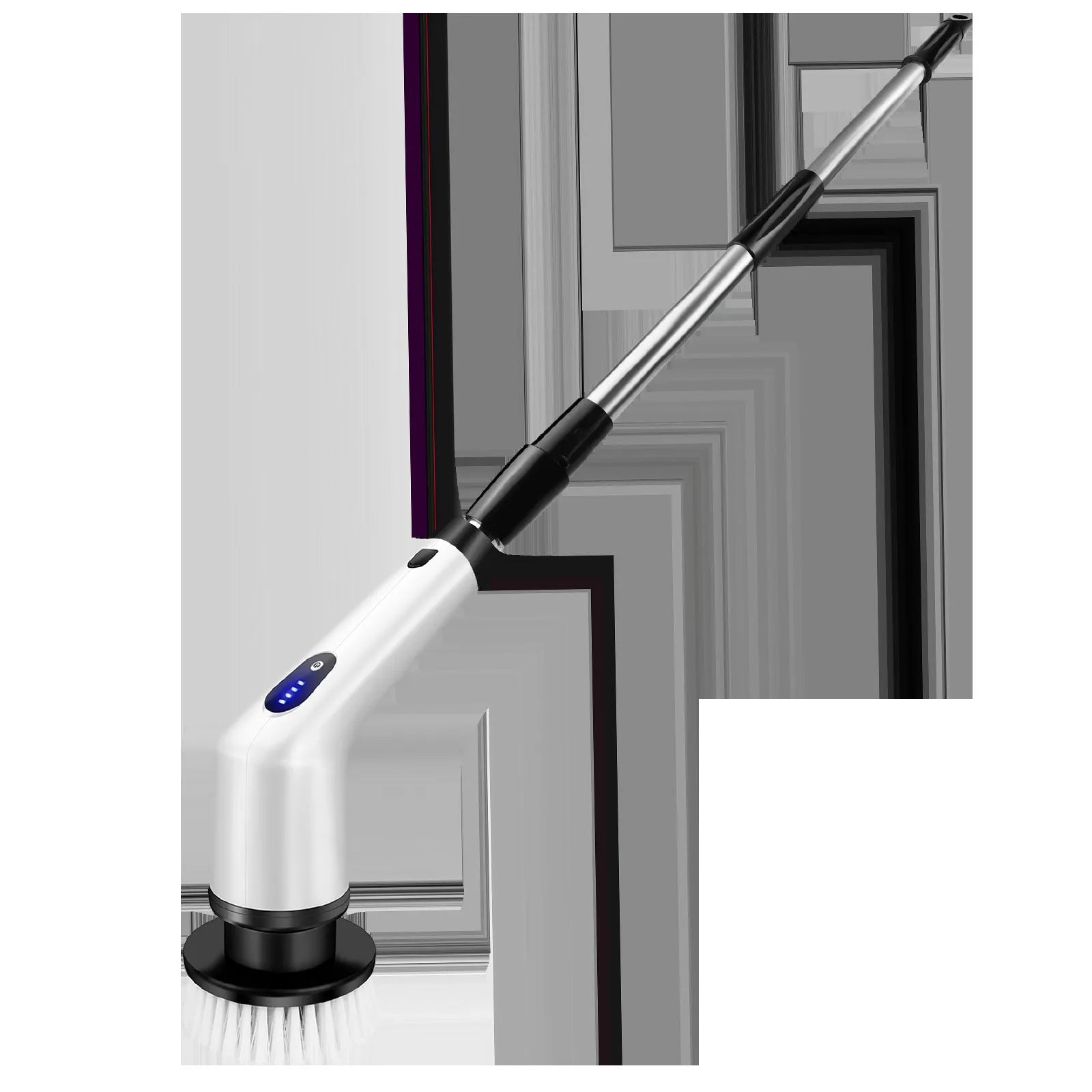 White handheld rechargeable cleaning brush with lithium battery and accessories