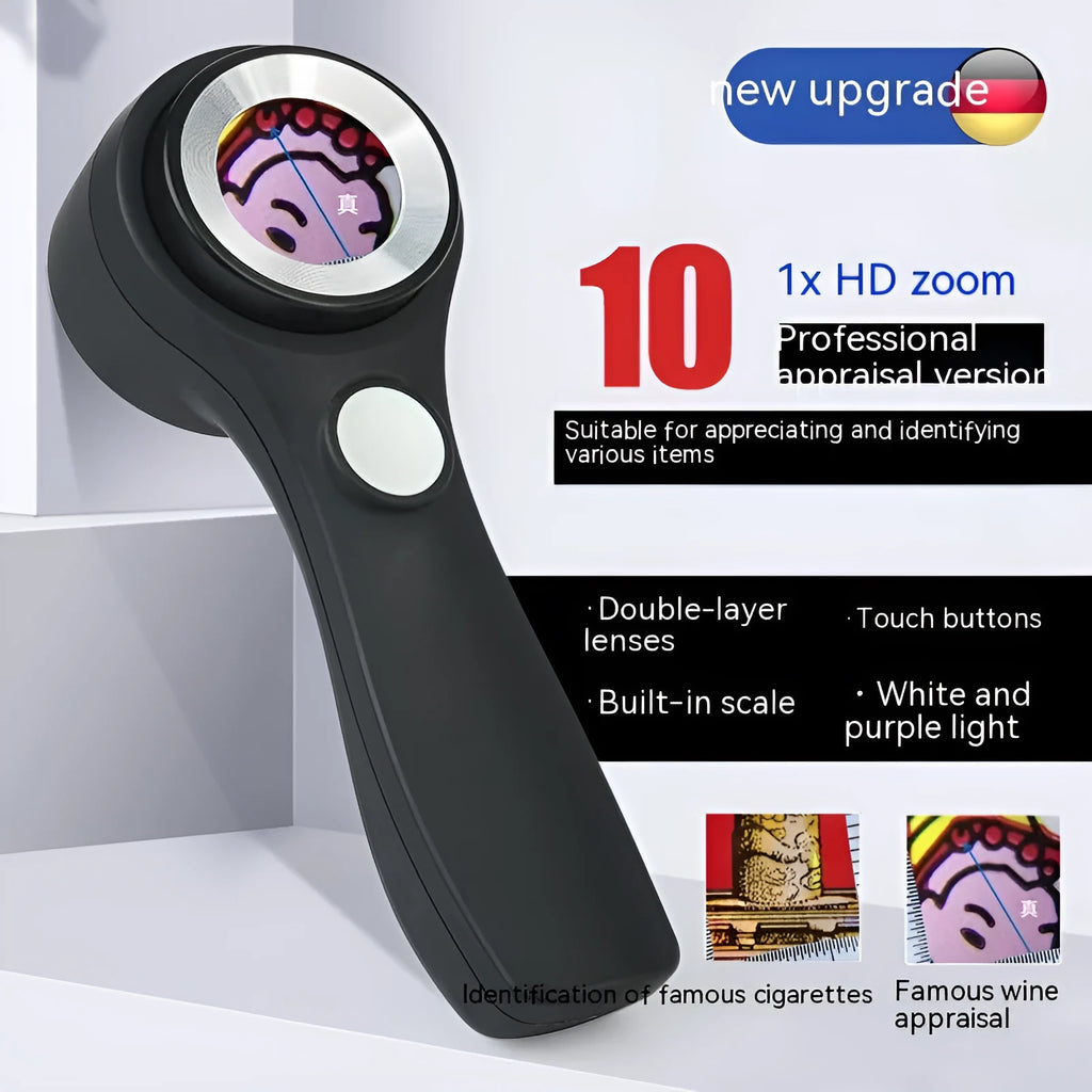 Professional appraisal magnifying glass with optical glass lens and USB-C charging port