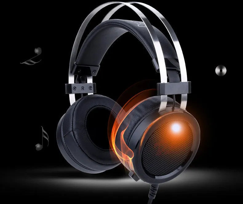 Black wired computer gaming headset with 2 metre cable and 3.5mm plug