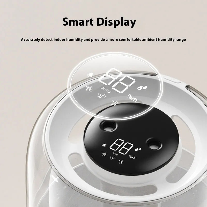 Beige round large capacity USB humidifier with display and dual spray nozzles