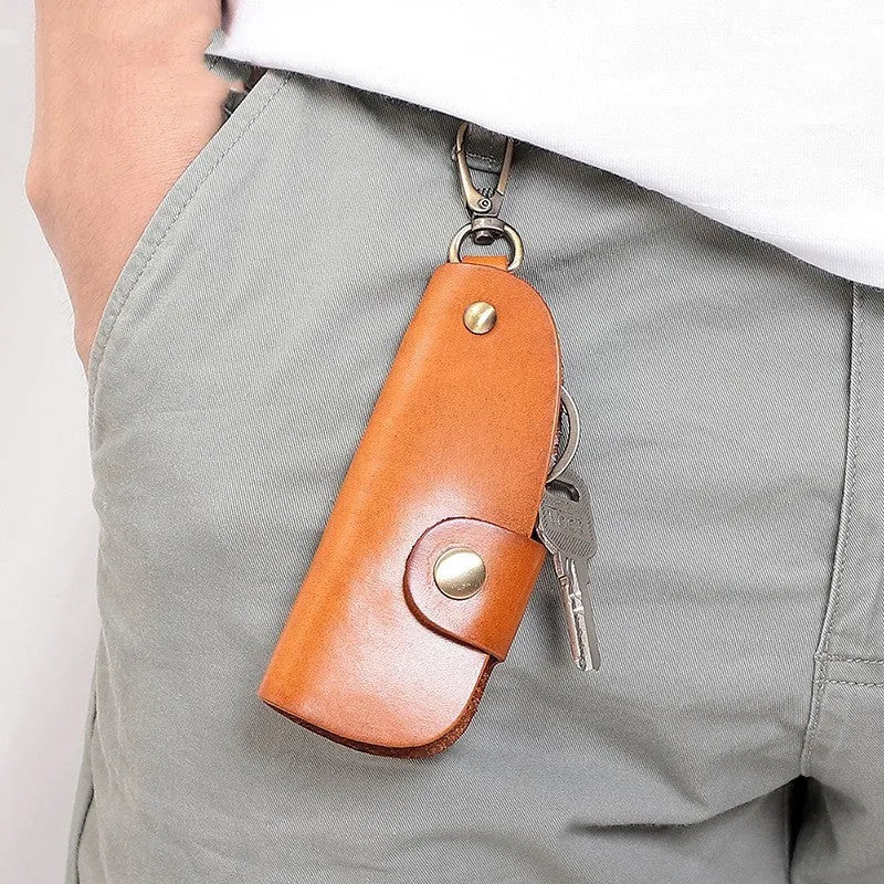 Genuine leather key storage bag for car keys in short size, shown in black.