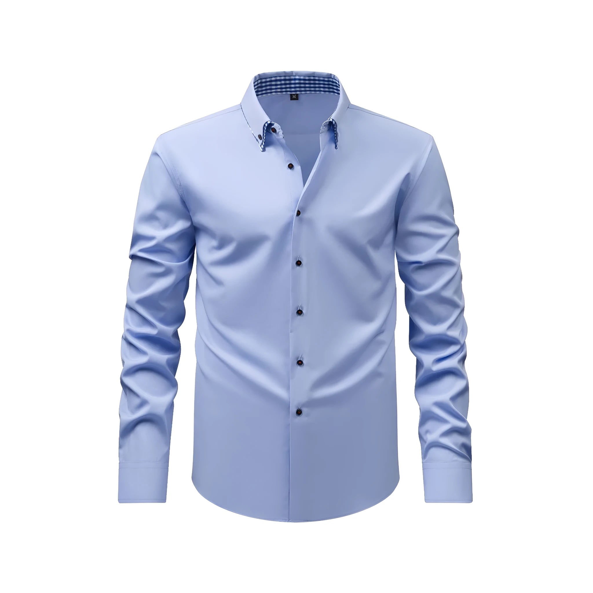 Casual cardigan shirt in solid colour with double collar stitching, three-button placket, and stretch polyester fabric