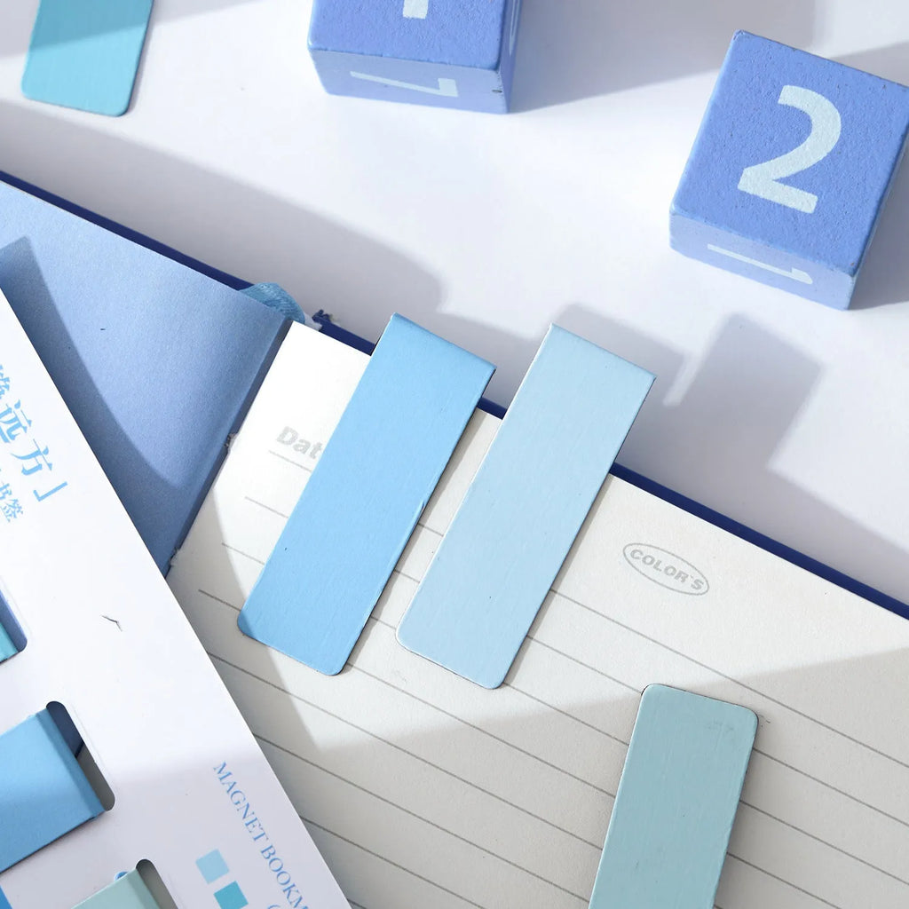 Set of four Morandi colour series magnetic bookmarks with colour block design in soft pastel shades