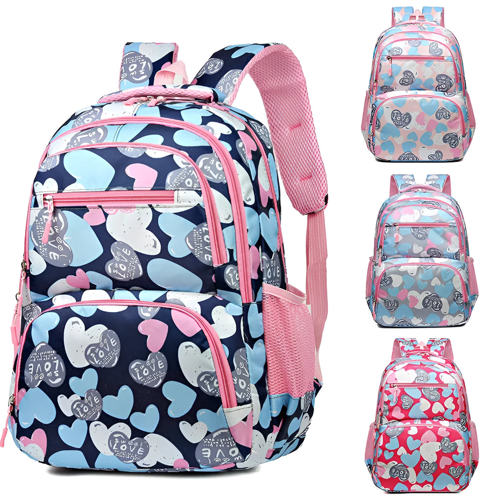 Blue student schoolbag with air pillow belt system and large main compartment