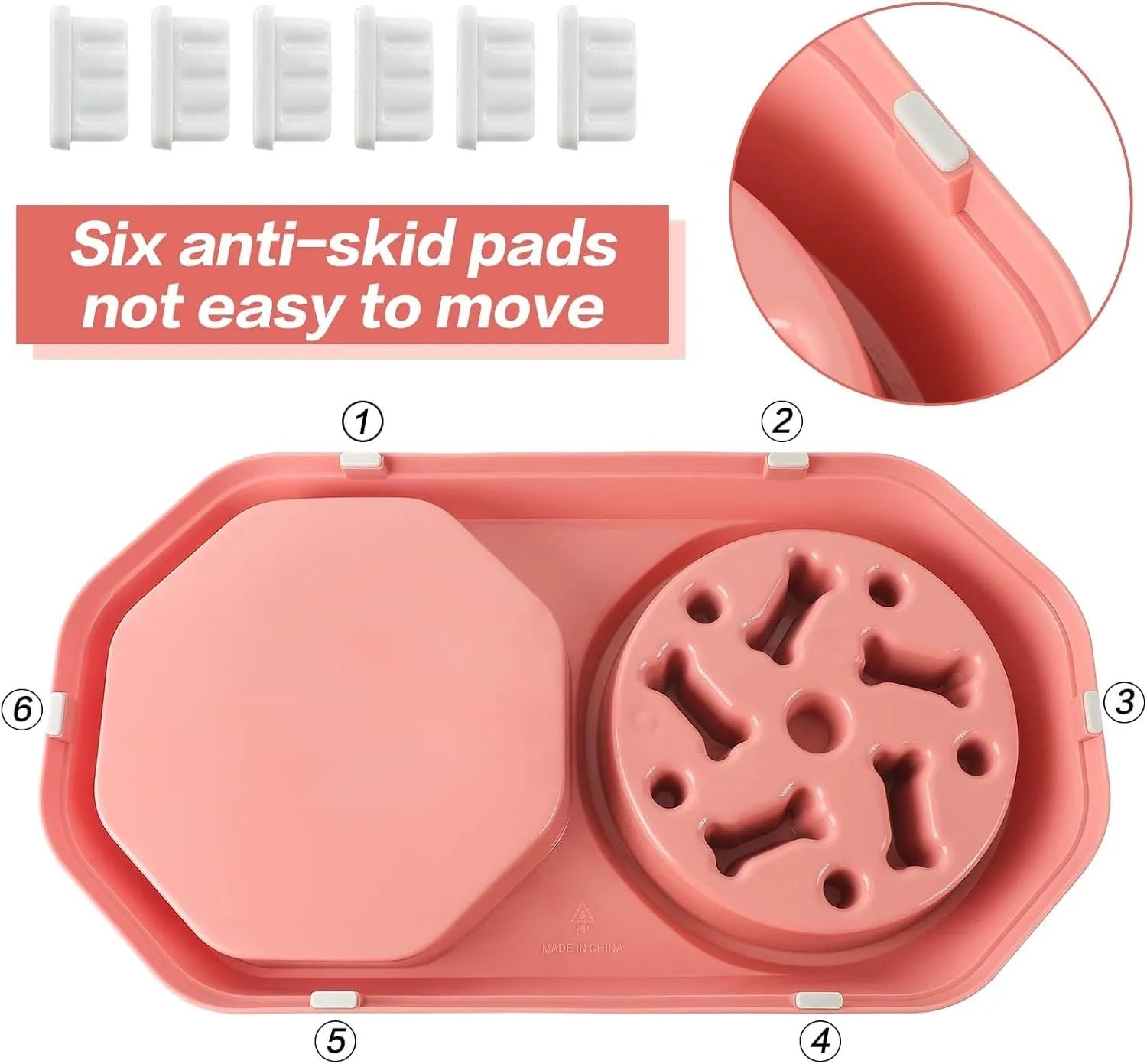 Blue interactive slow feeder dog bowl with puzzle maze pattern for anti-gulping feeding