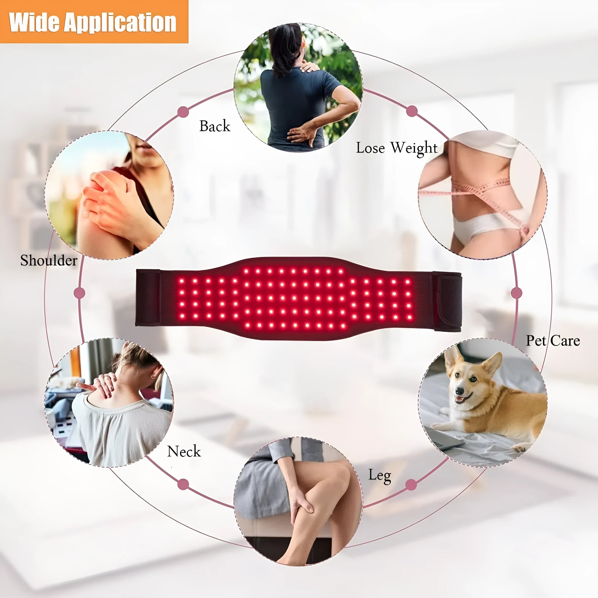 Black infrared red light physical therapy belt with heating for waist pain relief.