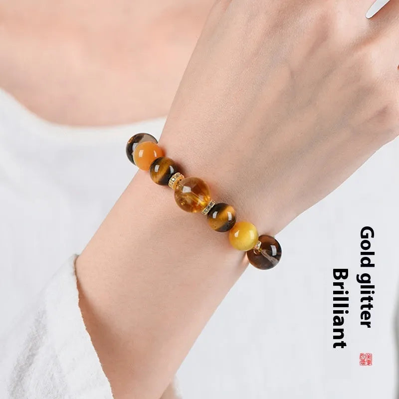 Yellow tower crystal bracelet with 10mm artificial crystal beads on string for unisex wear