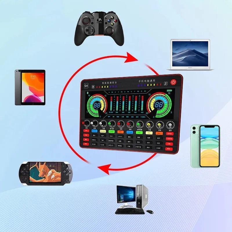 G4 professional sound card set with capacitance microphone, LCD display and remote control for live audio broadcasting
