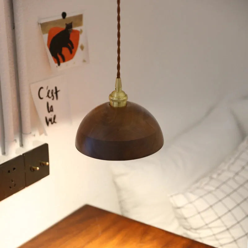 Black walnut finished wood and copper single-head droplight chandelier with E27 holder