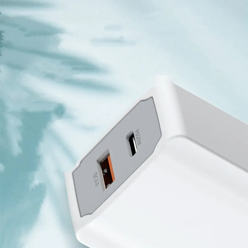 White phone fast charger set with USB cable and compact charging head