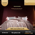 Solid colour silk quilt cover set in champagne gold with four-piece bed linen configuration