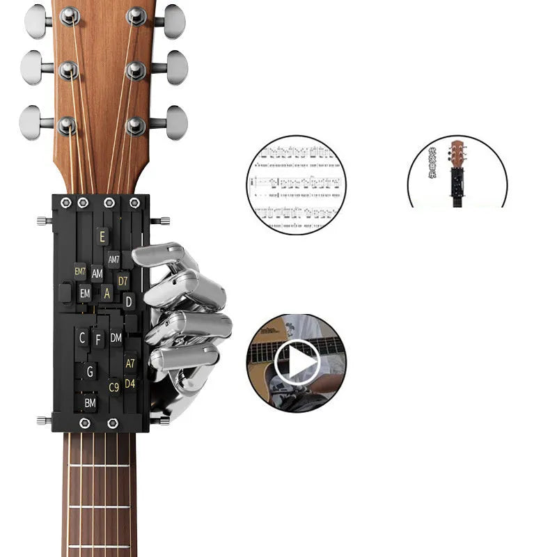 Black automatic chord device for folk guitar practice with two-chord function