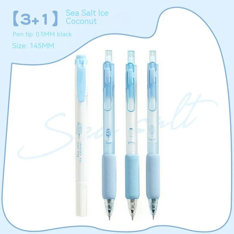 Four double-headed neutral calligraphy pens with 0.5mm sponge press tips in cheese mint and sea salt ice cup colours