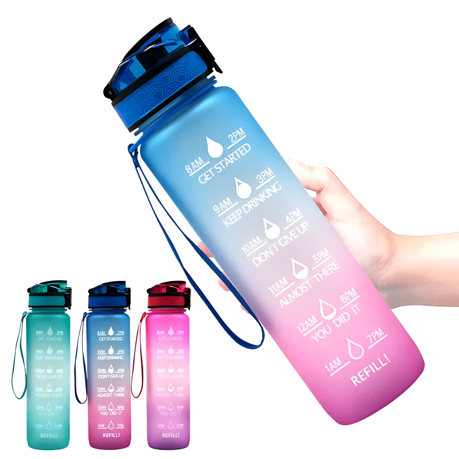 1000ml gradient plastic sports water bottle in grey with secure lid
