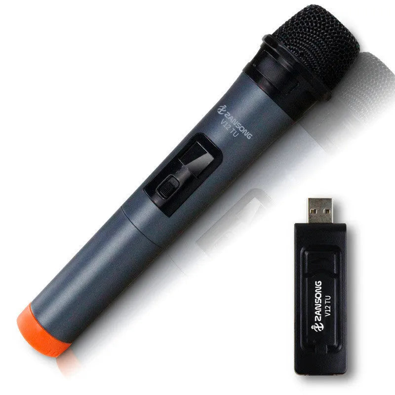 Black V12 wired dynamic microphone with USB receiver and audio cable