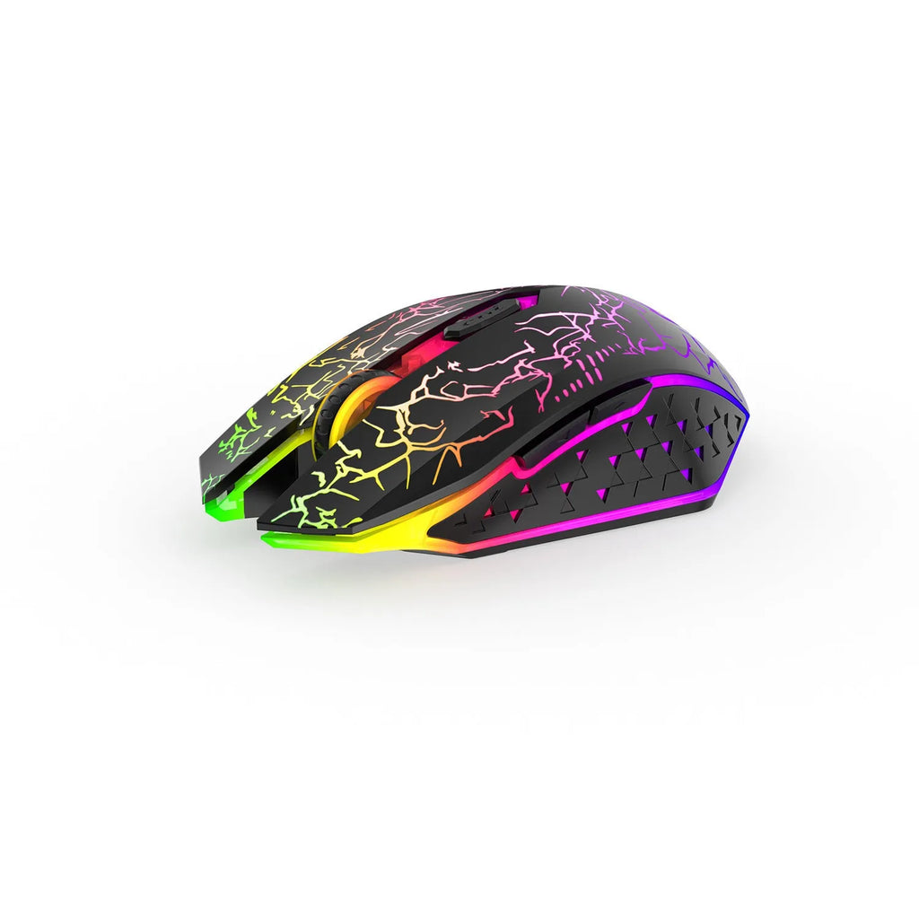 Black and white wireless gaming mouse with luminous breathing light and charging cable for desktop computers