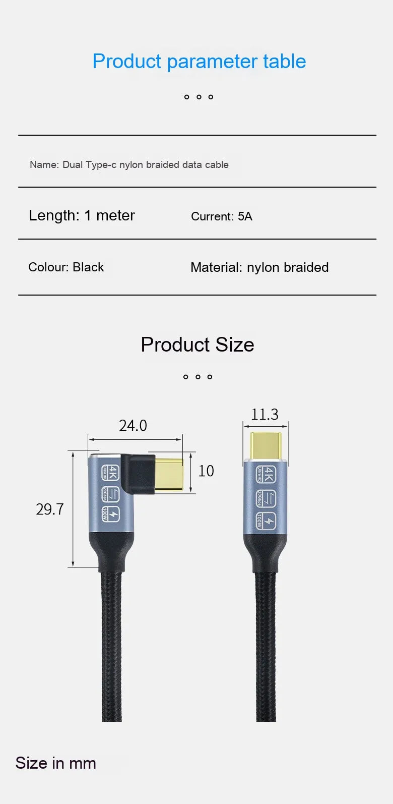 Black woven double Type-C data cable with fast charging support on a flat surface