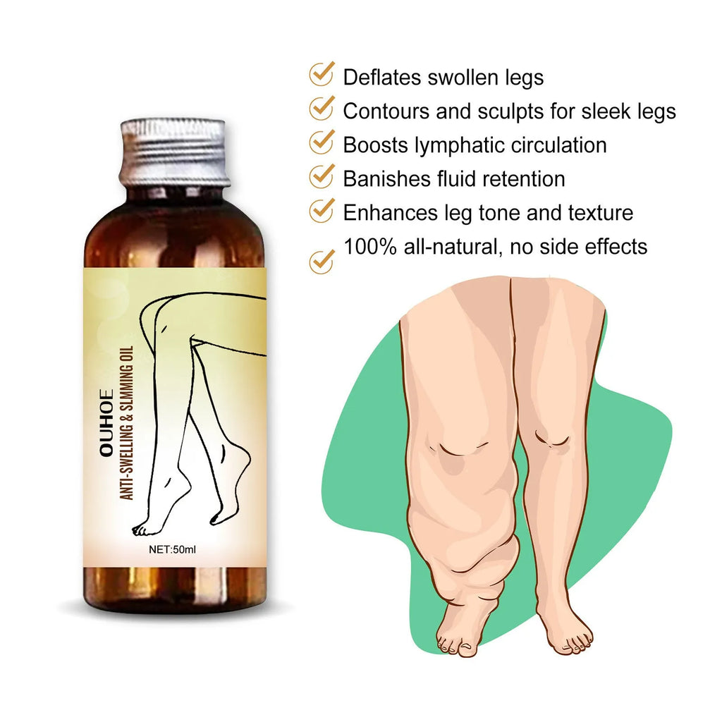 50ml bottle of moisturising body oil with botanical extracts for leg massage and skin care