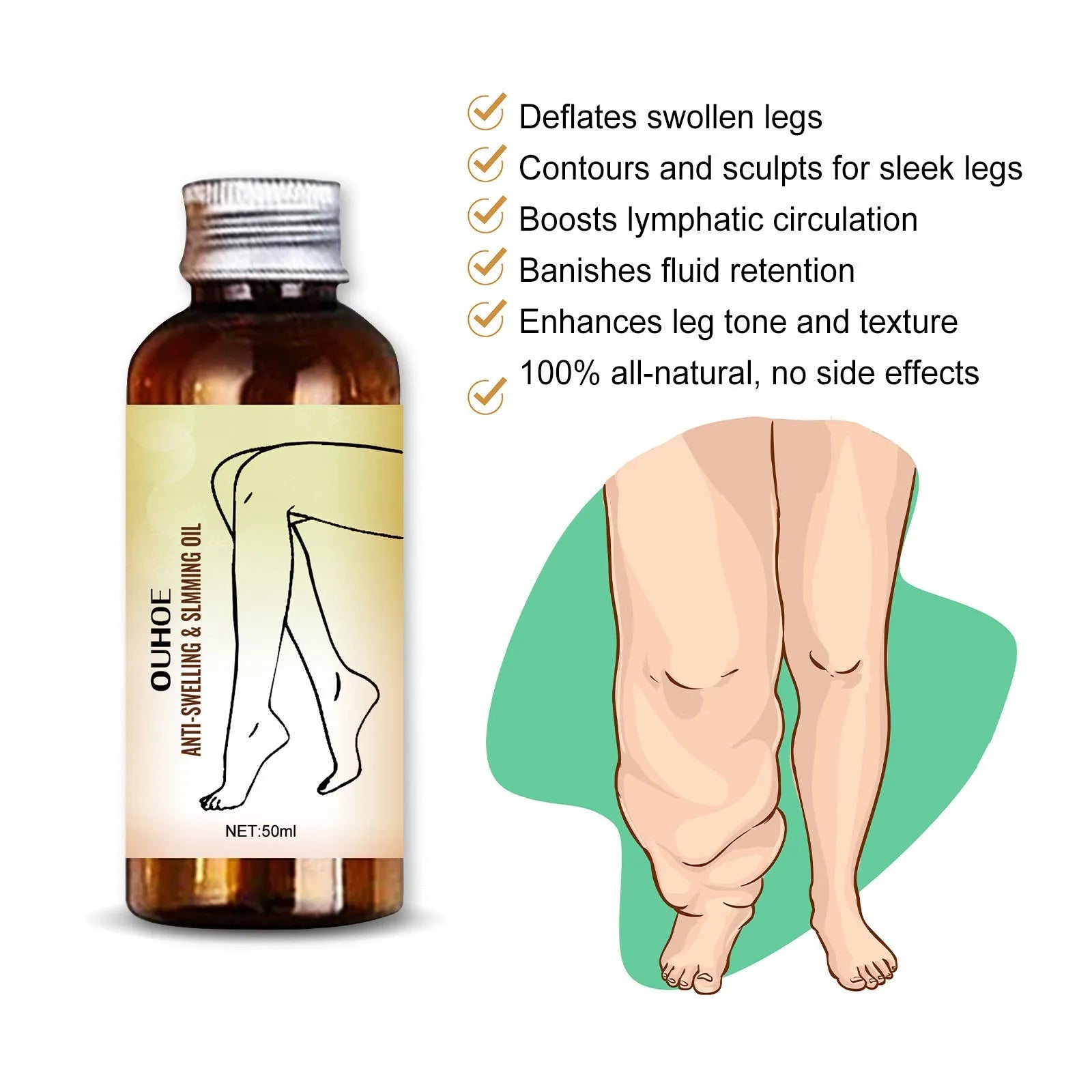 50ml bottle of moisturising body oil with botanical extracts for leg massage and skin care