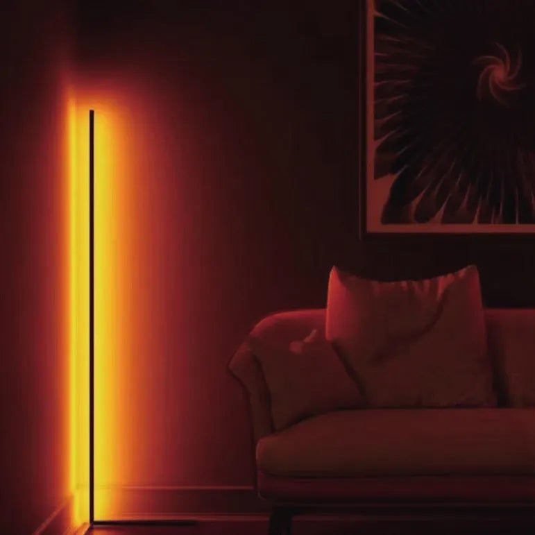 Black smart RGB floor lamp with silicone shade and remote control for music sync lighting