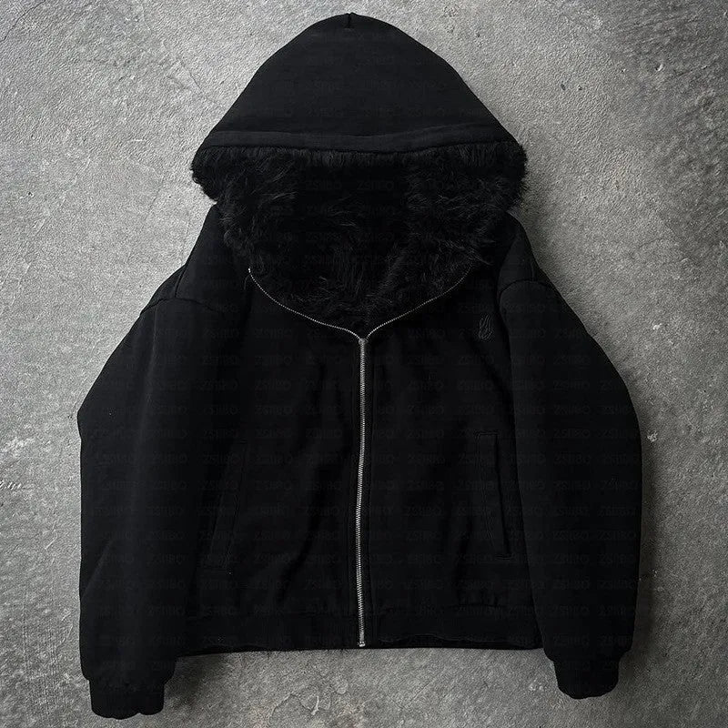 Unisex loose fit casual coat in black or white polyester with cardigan style
