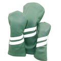 Golf club head cover with diagonal stripes in blue, showing stretchable pu construction