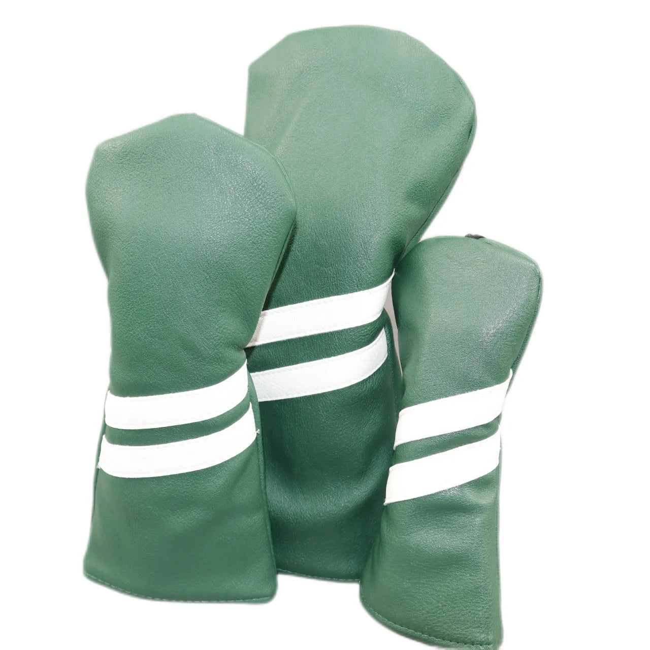 Golf club head cover with diagonal stripes in blue, showing stretchable pu construction