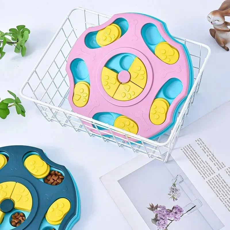 Blue dog puzzle feeder toy for aggressive chewers with interactive food-dispensing mechanism