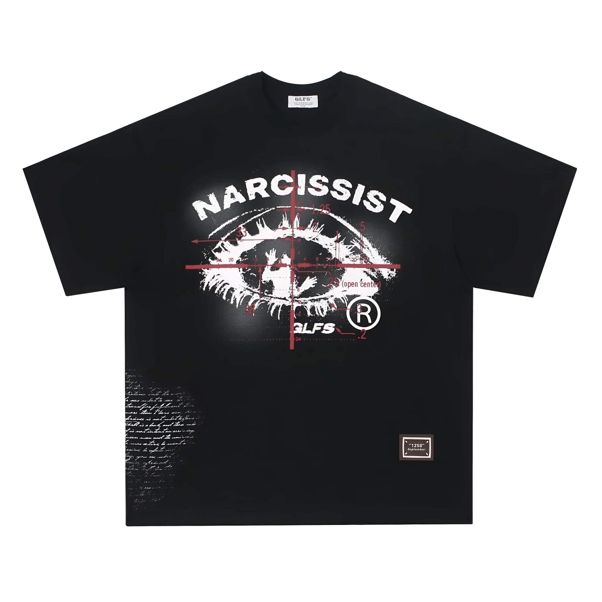 Pure cotton T-shirt with letter pattern print in black or white, shown in teenage sizing.