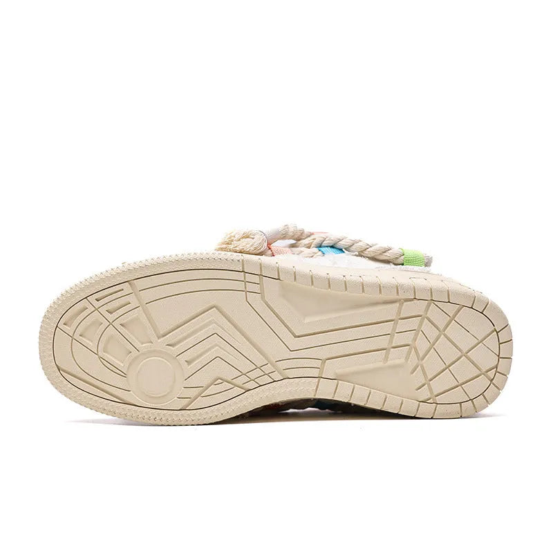 Milky white retro skateboard shoes with low-top lace-up design and platform sole